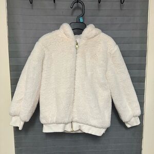 Wonder Nation GIRLS FAUX FUR CREAM COLOR ZIP UP COAT JACKET HOOD SIZE 4T
